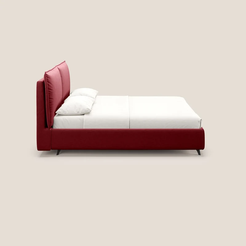 Nives lit rembourré avec coffre déhoussable en microfibre velours imperméable T09 rouge