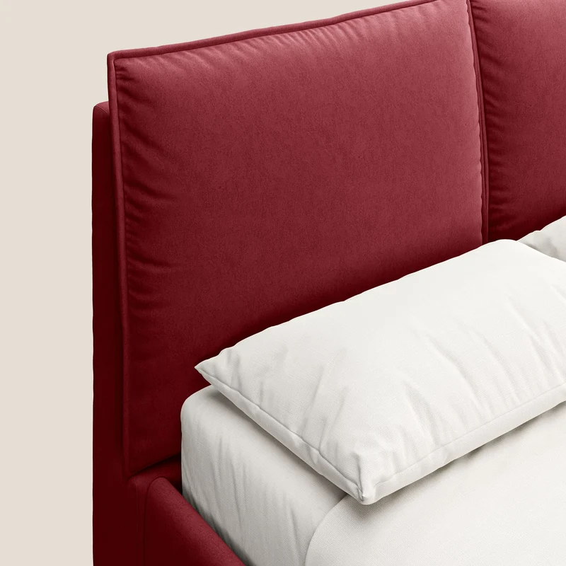 Nives lit rembourré avec coffre déhoussable en microfibre velours imperméable T09 rouge