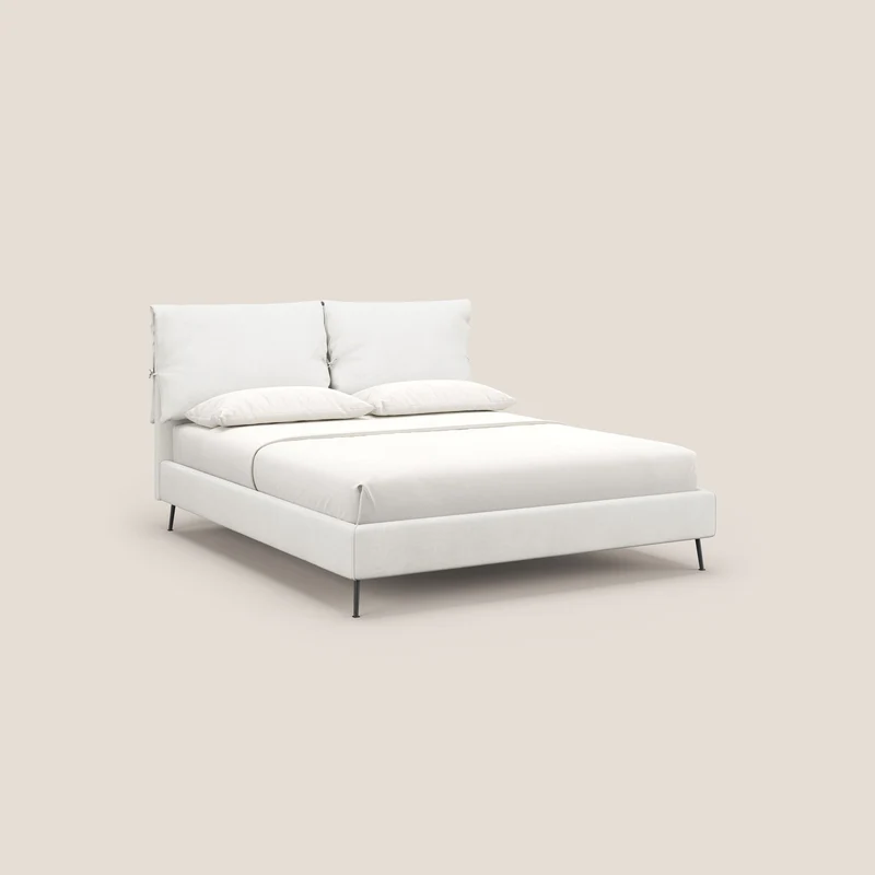 Artemisia lit rembourré avec pieds hauts déhoussable en tissu détachable T17 blanc