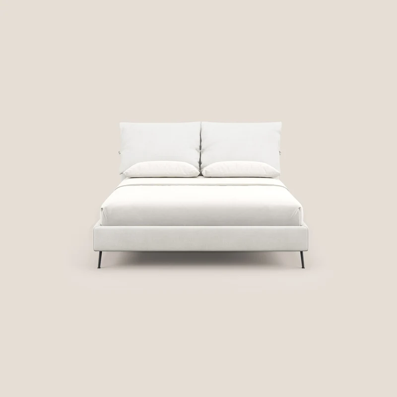 Artemisia lit rembourré avec pieds hauts déhoussable en tissu détachable T17 blanc