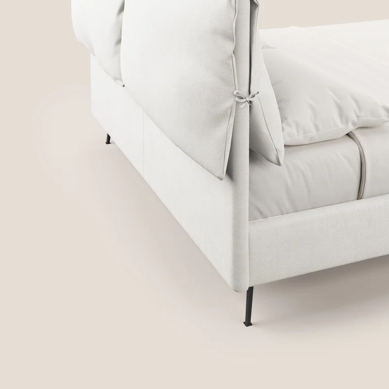 Artemisia lit rembourré avec pieds hauts déhoussable en tissu détachable T17 blanc