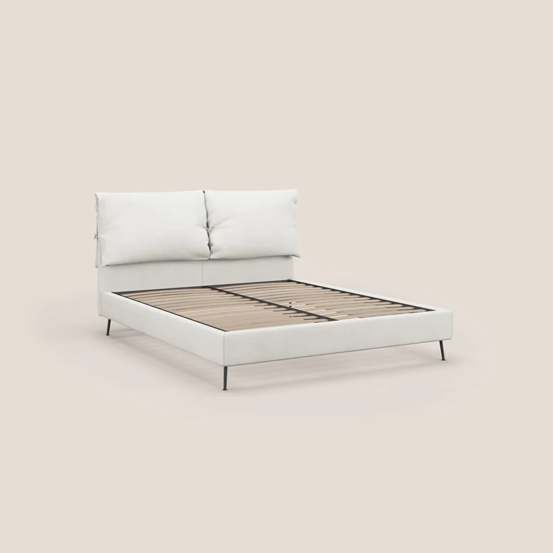 Artemisia lit rembourré avec pieds hauts déhoussable en tissu détachable T17 blanc