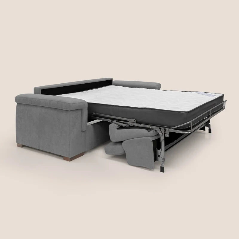 Giunone canapé convertible avec matelas de 18 cm et têtières inclinables en tissu imperméable T02 gris