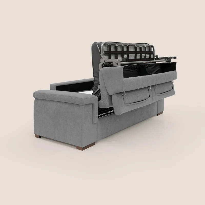 Giunone canapé convertible avec matelas de 18 cm et têtières inclinables en tissu imperméable T02 gris