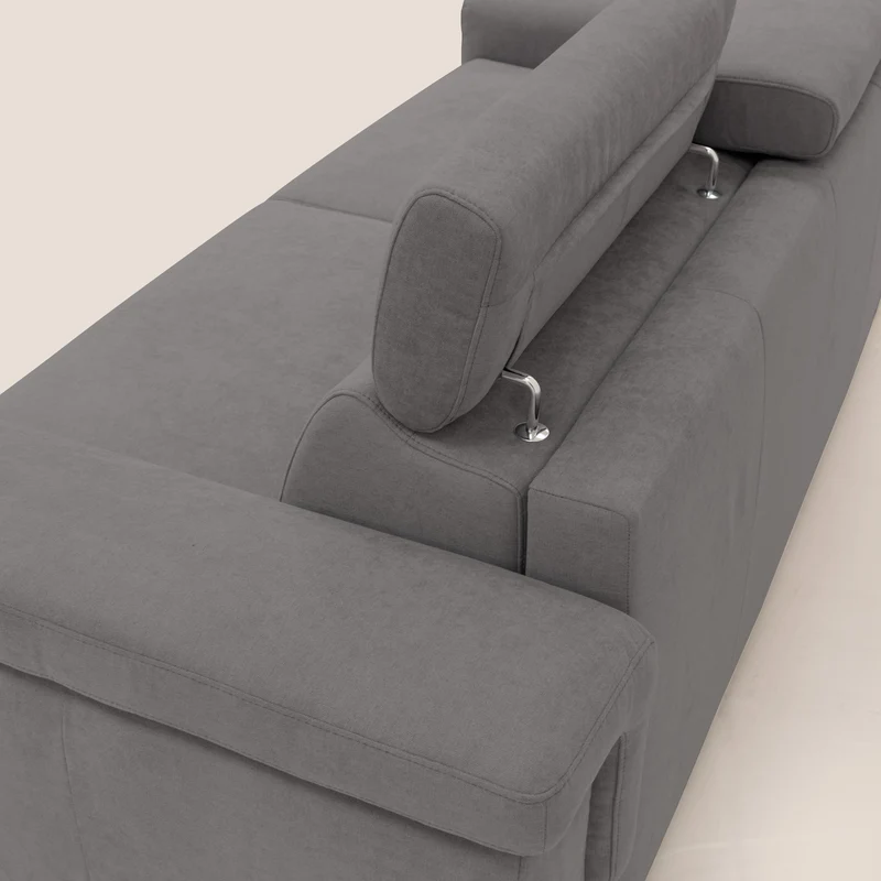 Giunone canapé convertible avec matelas de 18 cm et têtières inclinables en tissu imperméable T02 gris