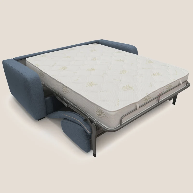 Duna Canapé-lit double avec matelas 20 cm en tissu imperméable T03 bleu