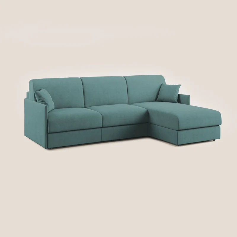 Evans canapé d'angle convertible avec méridienne en tissu doux imperméable T02 bleu canard
