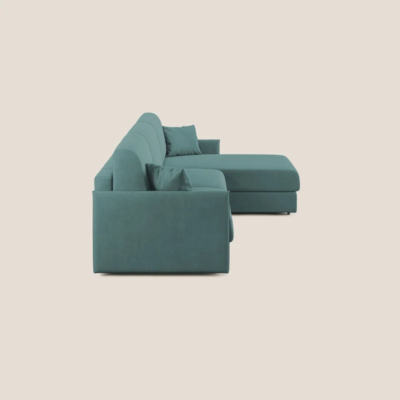 Evans canapé d'angle convertible avec méridienne en tissu doux imperméable T02 bleu canard