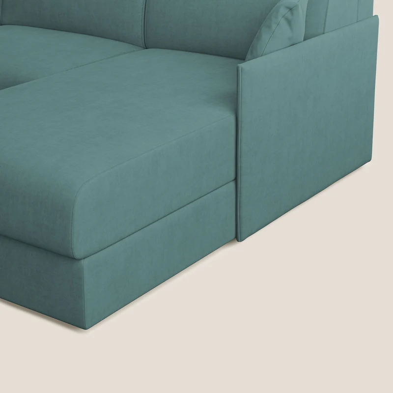 Evans canapé d'angle convertible avec méridienne en tissu doux imperméable T02 bleu canard