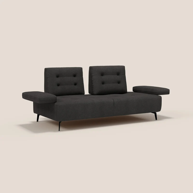 Lugano Canapé 3 places avec dossiers coulissants et accoudoirs réglables en bouclette douce et imperméable T07 anthracite