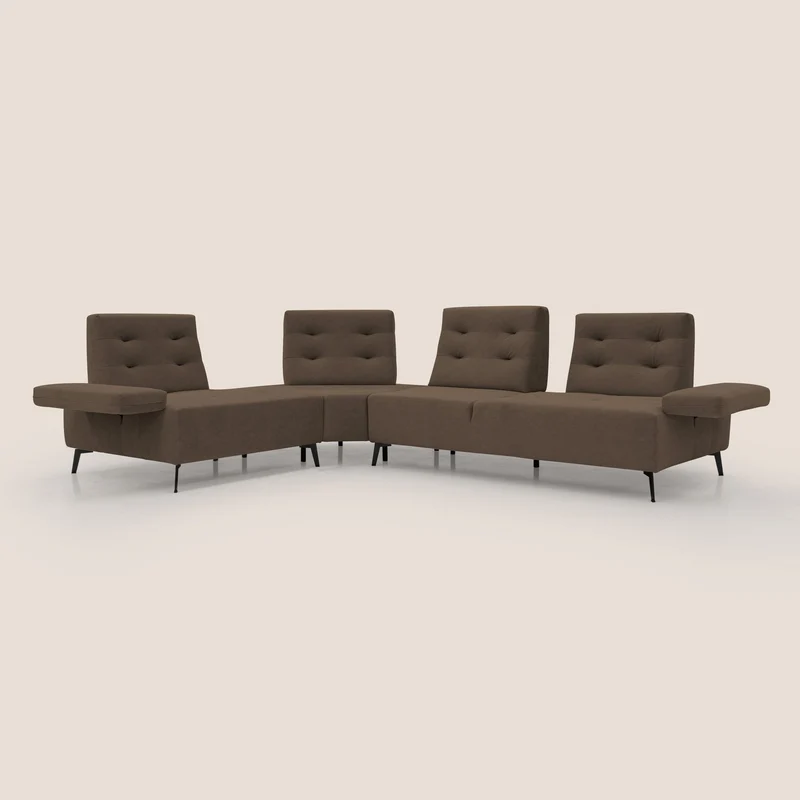 Lugano Canapé d'angle avec dossiers coulissants en velours doux T09 marron