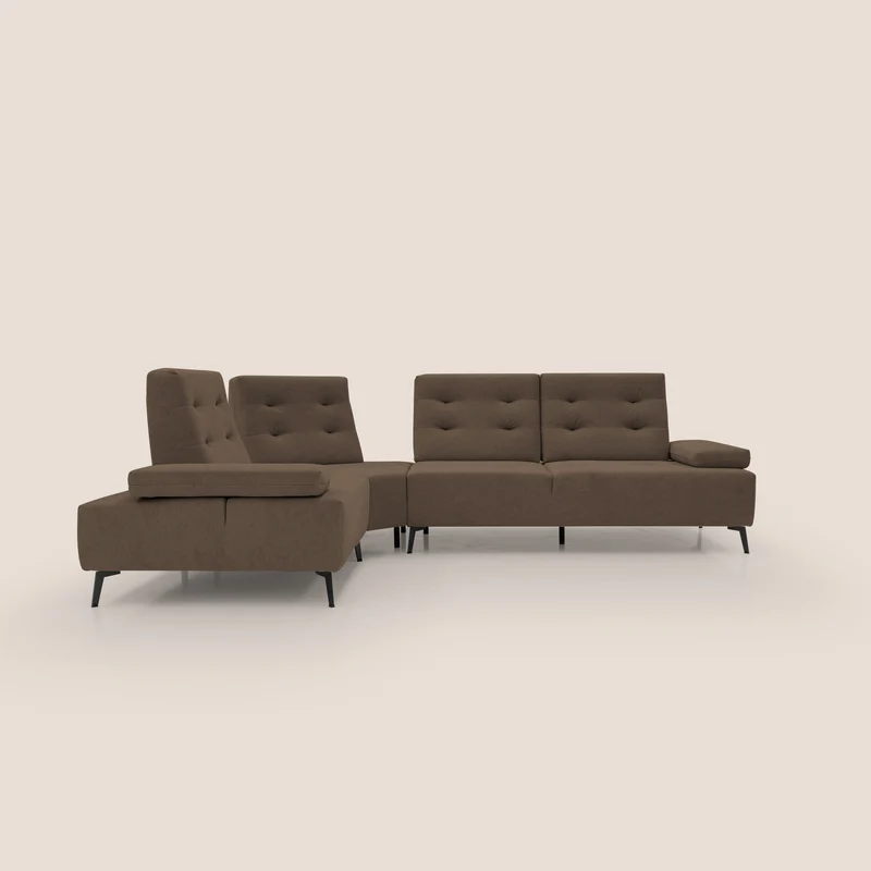Lugano Canapé d'angle avec dossiers coulissants en velours doux T09 marron