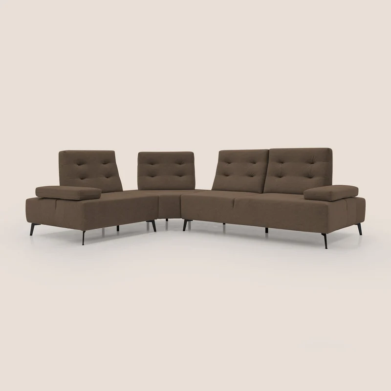 Lugano Canapé d'angle avec dossiers coulissants en velours doux T09 marron