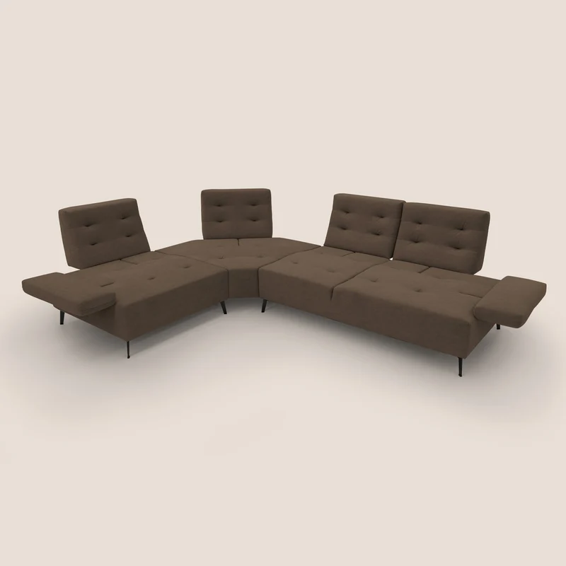 Lugano Canapé d'angle avec dossiers coulissants en velours doux T09 marron