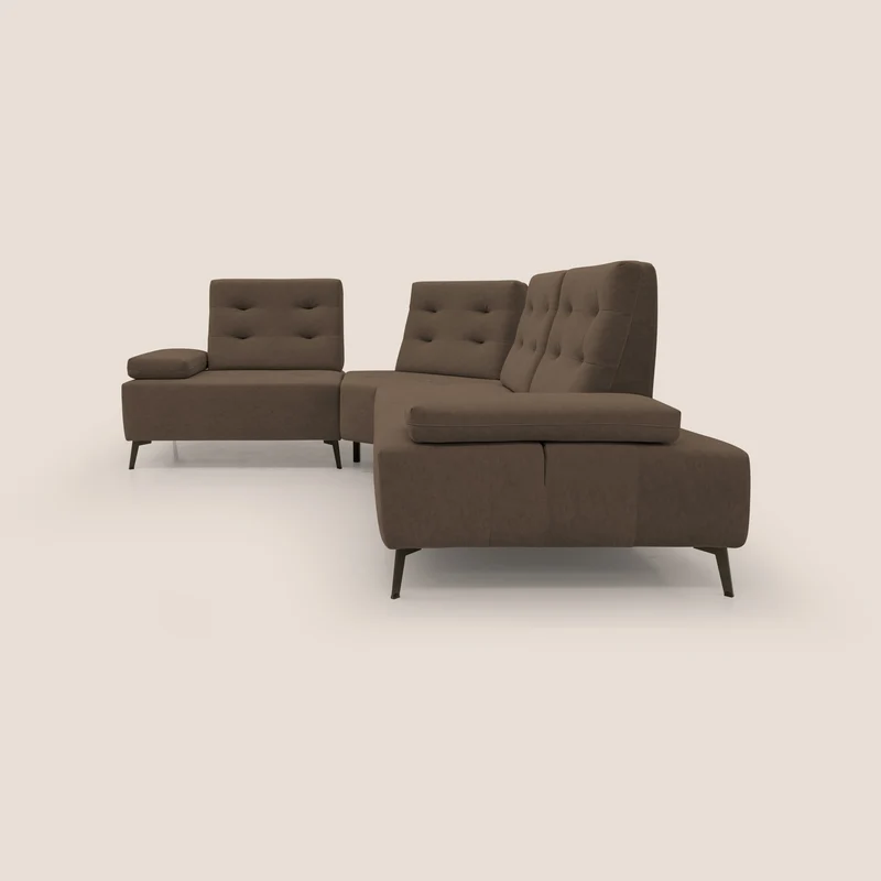Lugano Canapé d'angle avec dossiers coulissants en velours doux T09 marron