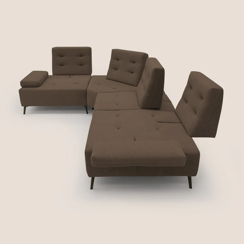Lugano Canapé d'angle avec dossiers coulissants en velours doux T09 marron