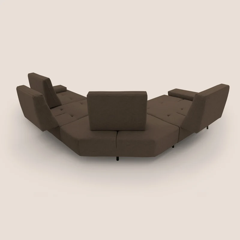 Lugano Canapé d'angle avec dossiers coulissants en velours doux T09 marron