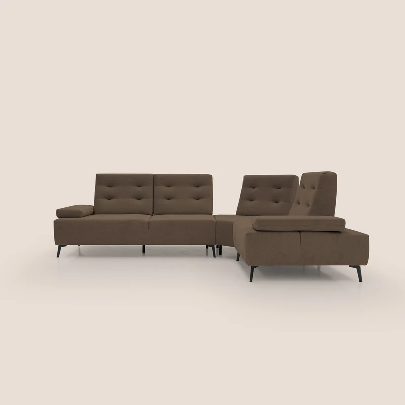 Lugano Canapé d'angle avec dossiers coulissants en velours doux T09 marron