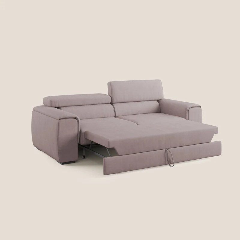 Zeno canapé linéaire avec pouf extractible en tissu doux imperméable T02 rose