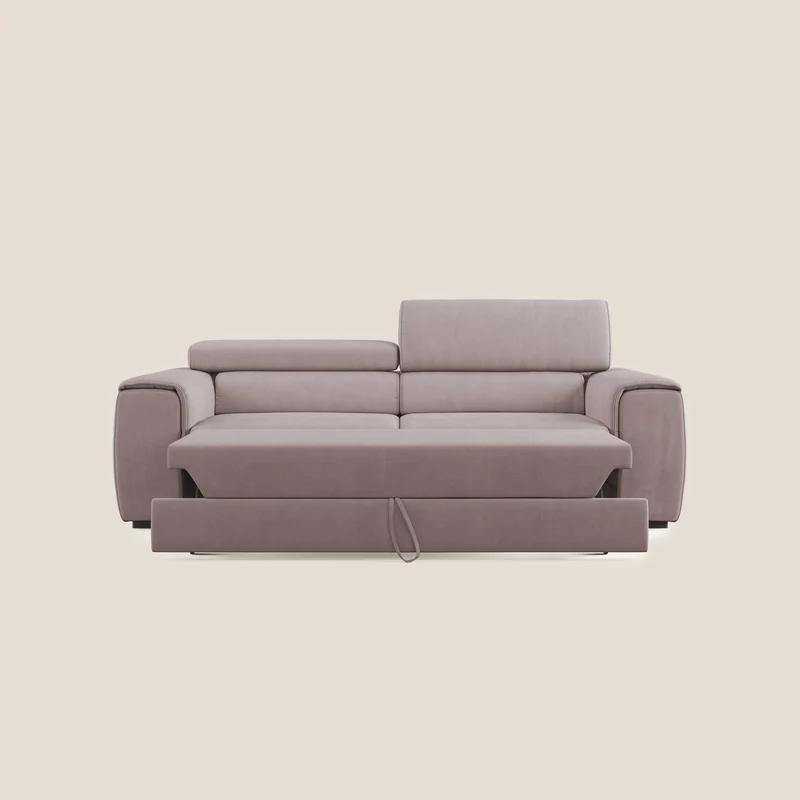 Zeno canapé linéaire avec pouf extractible en tissu doux imperméable T02 rose