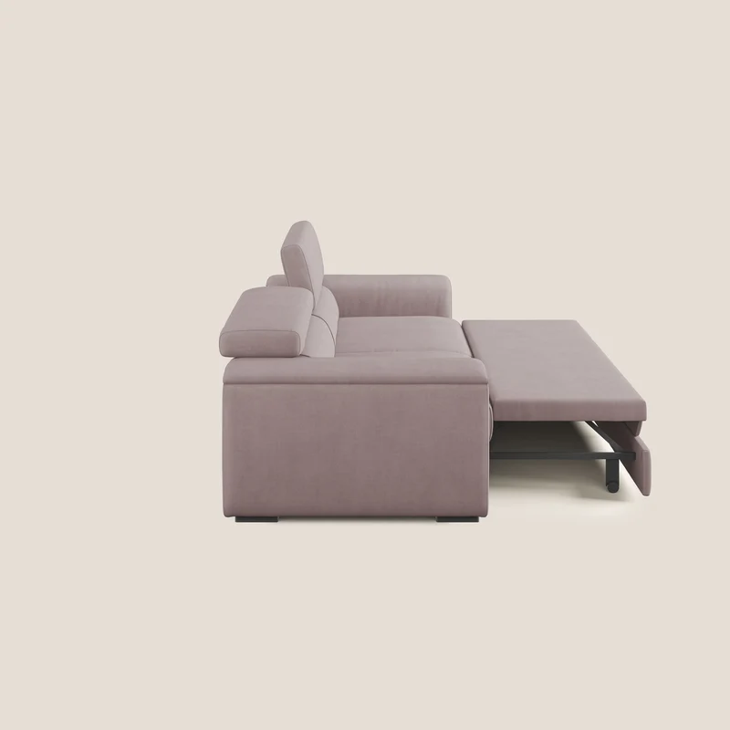 Zeno canapé linéaire avec pouf extractible en tissu doux imperméable T02 rose