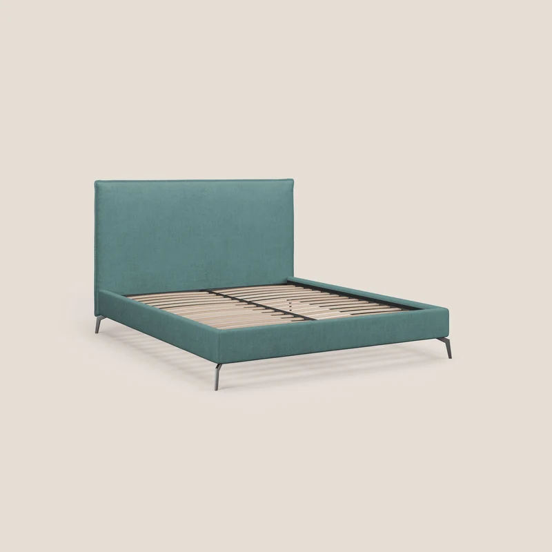Iris lit rembourré déhoussable avec pieds noirs en tissu imperméable T02 bleu canard