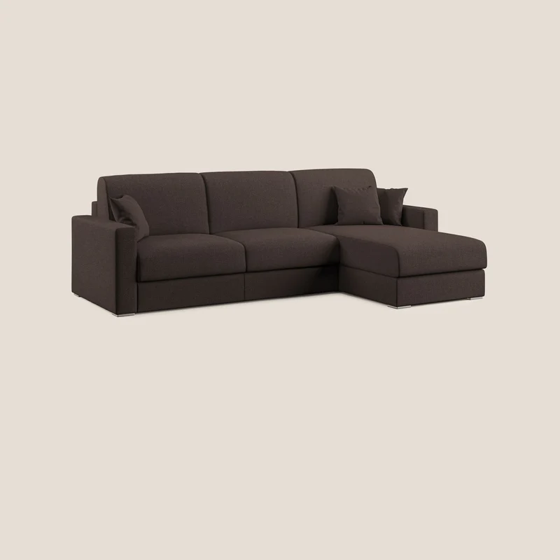 Best canapé-lit d’angle avec méridienne en tissu anti-taches QuickClean T08 marron