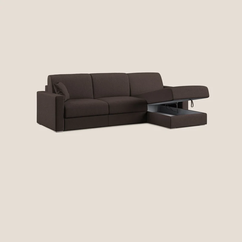Best canapé-lit d’angle avec méridienne en tissu anti-taches QuickClean T08 marron