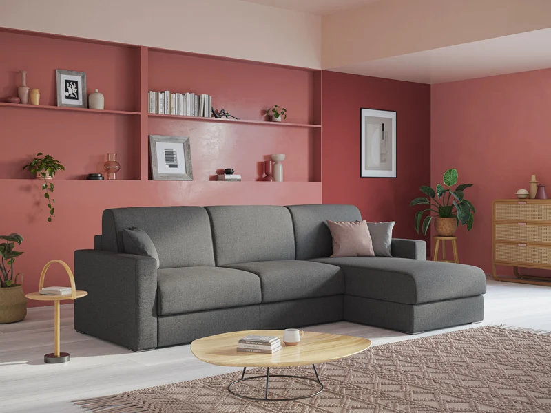 Best canapé-lit d’angle avec méridienne en tissu anti-taches QuickClean T08 marron