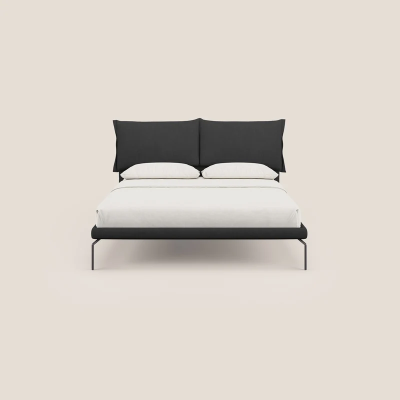 Bice lit rembourré avec coussins et pieds noirs en métal en tissu imperméable T02 noir