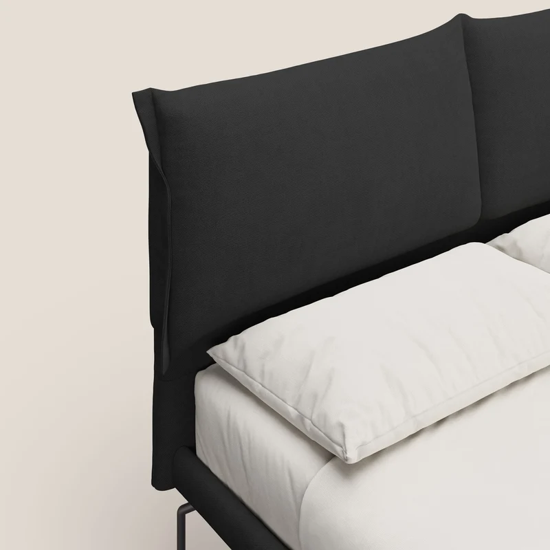 Bice lit rembourré avec coussins et pieds noirs en métal en tissu imperméable T02 noir