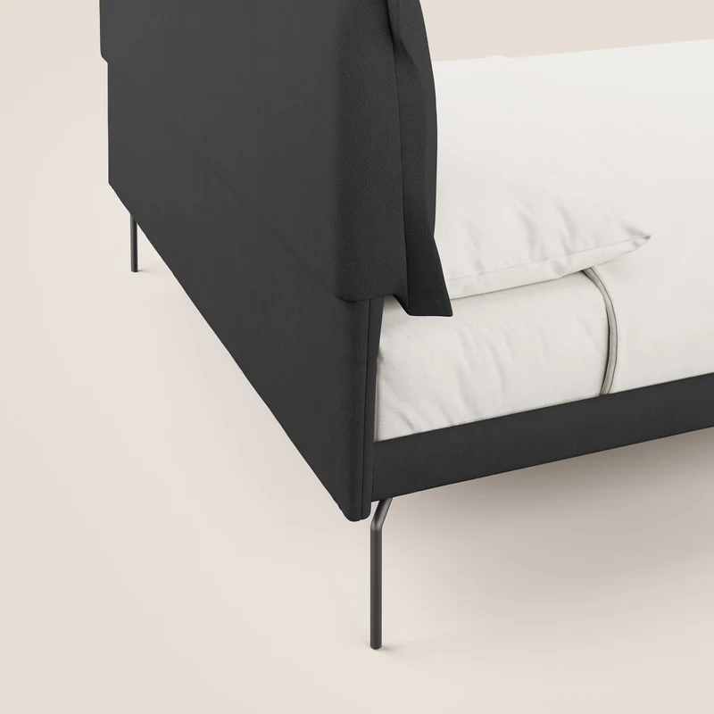 Bice lit rembourré avec coussins et pieds noirs en métal en tissu imperméable T02 noir