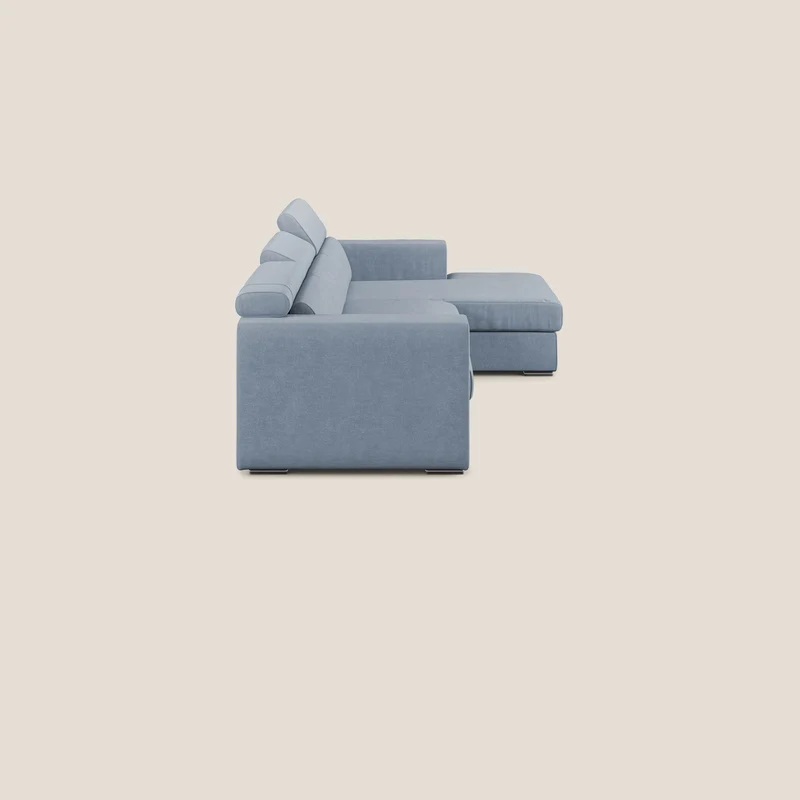 Vegas canapé d'angle avec têtières inclinables en microfibre imperméable T11 bleu pastel