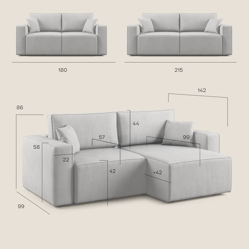 Morfeo canapé avec assises coulissantes en tissu imperméable doux T02 vert