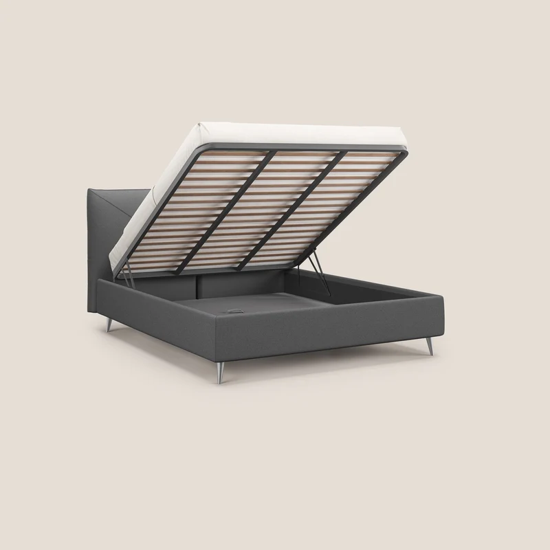 Adone lit rembourré avec coffre de rangement à double panneau en bouclette imperméable T07 anthracite