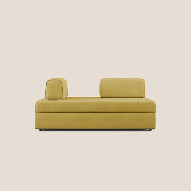 Liberty canapé avec pouf extractible et dossier amovible en tissu doux imperméable T02 jaune