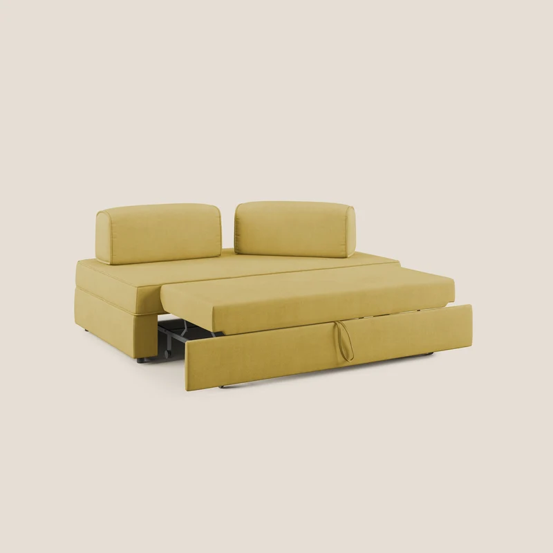 Liberty canapé avec pouf extractible et dossier amovible en tissu doux imperméable T02 jaune