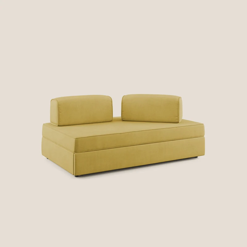 Liberty canapé avec pouf extractible et dossier amovible en tissu doux imperméable T02 jaune