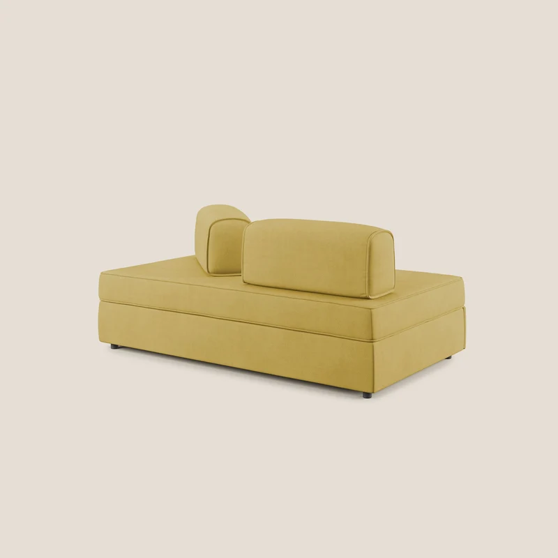 Liberty canapé avec pouf extractible et dossier amovible en tissu doux imperméable T02 jaune