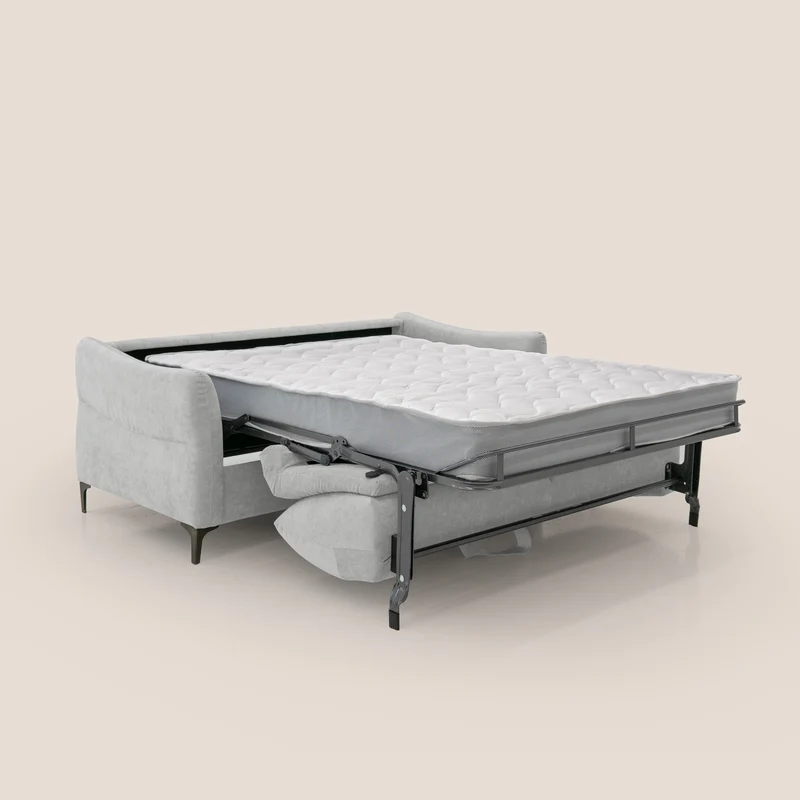 Dalia canapé convertible avec matelas H 18cm et pieds hauts en tissu détachable raffiné T17 gris