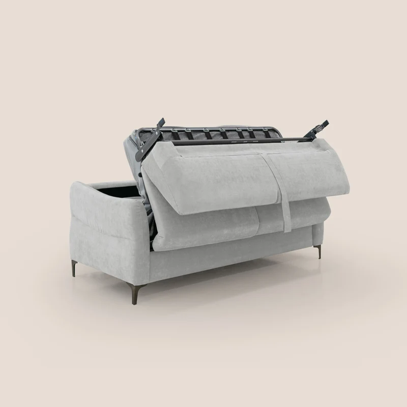 Dalia canapé convertible avec matelas H 18cm et pieds hauts en tissu détachable raffiné T17 gris