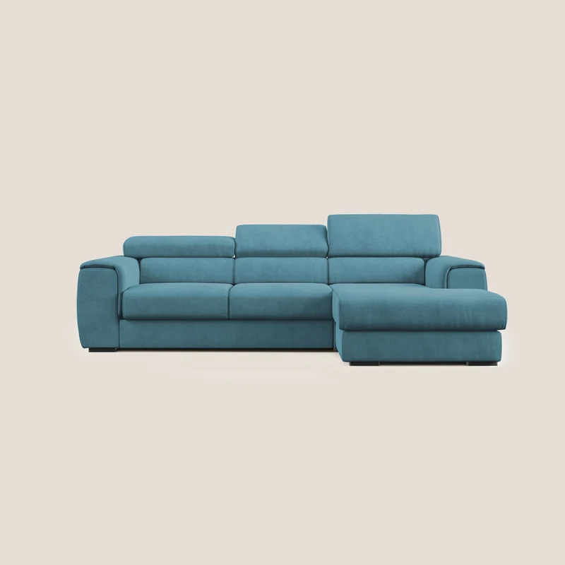 Zeno canapé d'angle et pouf extractible en tissu doux imperméable T02 bleu ciel