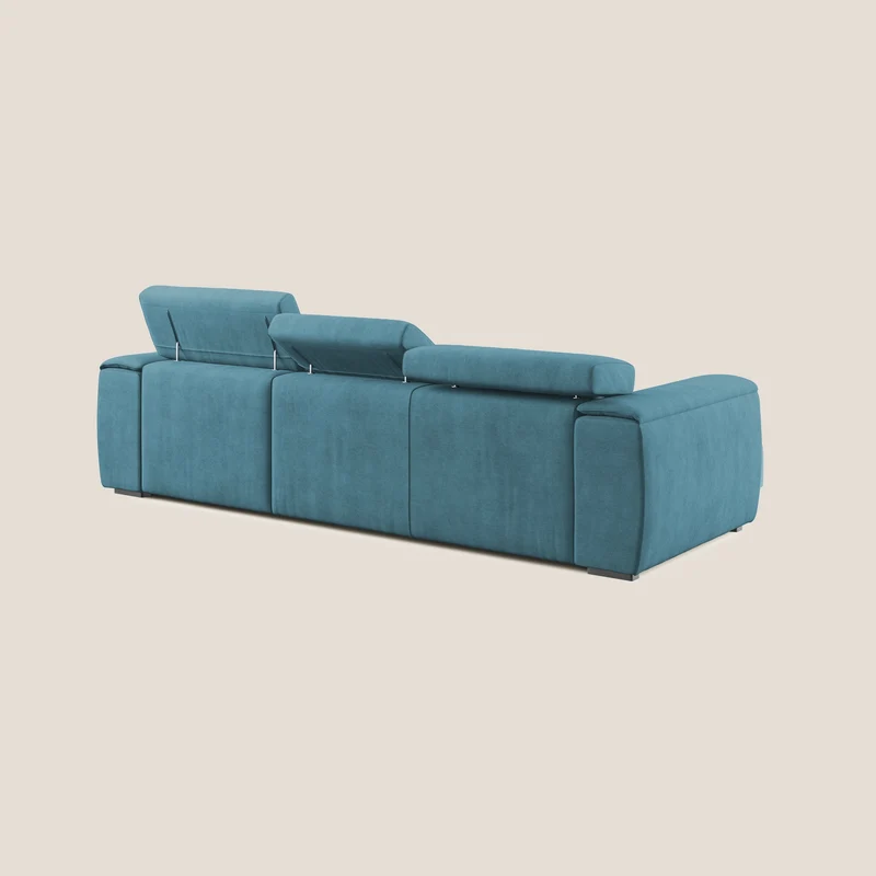 Zeno canapé d'angle et pouf extractible en tissu doux imperméable T02 bleu ciel