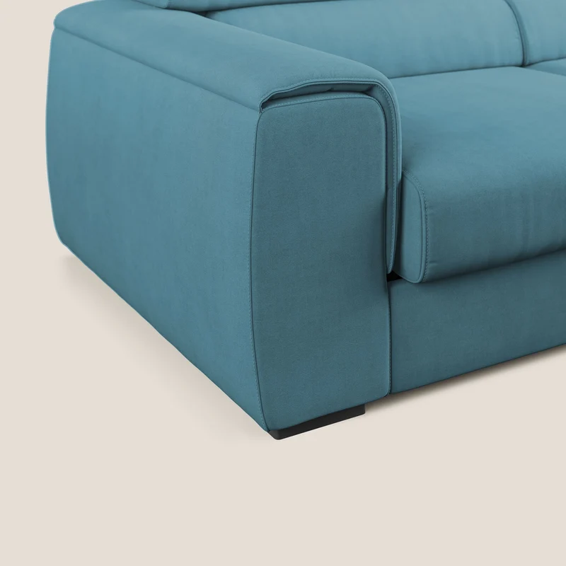 Zeno canapé d'angle et pouf extractible en tissu doux imperméable T02 bleu ciel