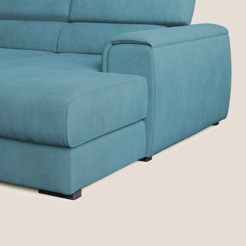 Zeno canapé d'angle et pouf extractible en tissu doux imperméable T02 bleu ciel