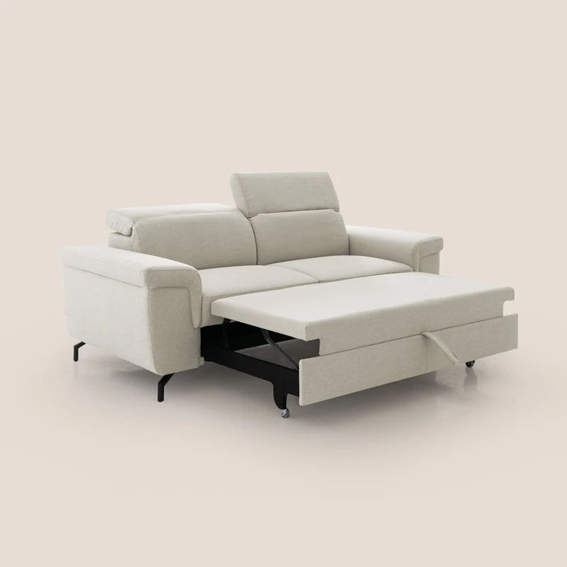 Aisha canapé avec repose-pieds extractible pieds hauts et têtières réglables en tissu détachable T05 crème