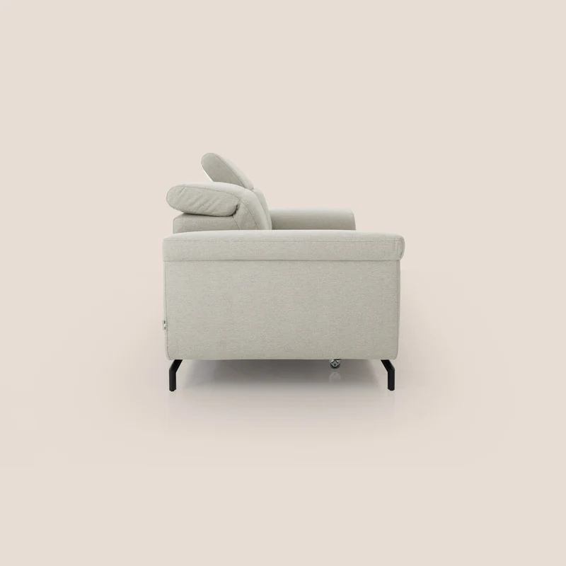 Aisha canapé avec repose-pieds extractible pieds hauts et têtières réglables en tissu détachable T05 crème