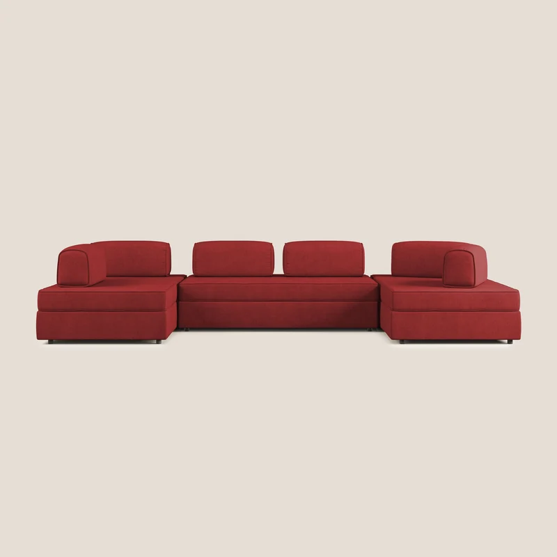 Liberty Canapé panoramique avec pouf extractible et dossiers amovibles en tissu doux imperméable T02 rouge