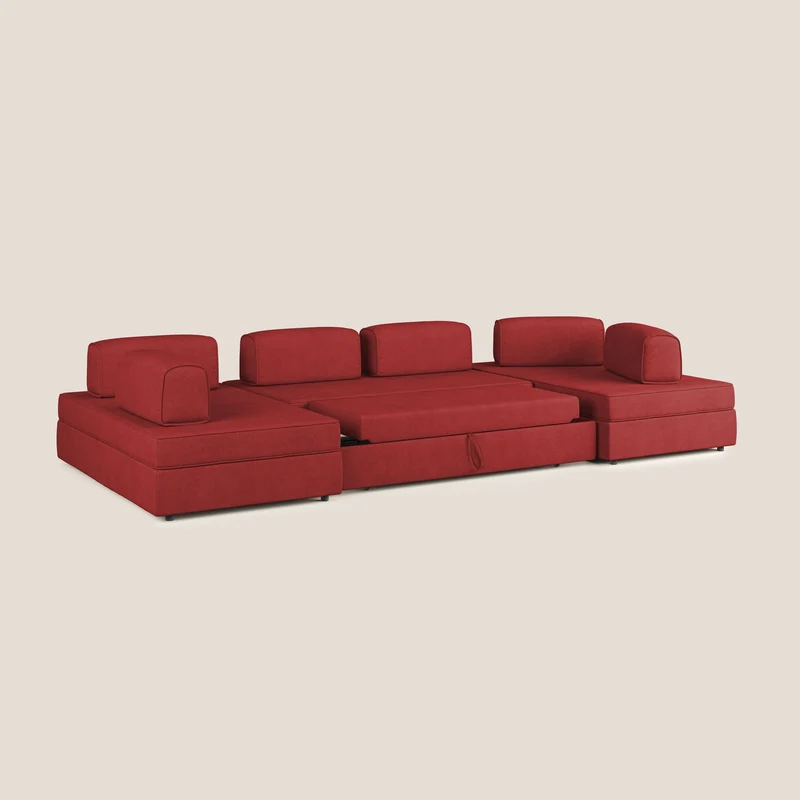 Liberty Canapé panoramique avec pouf extractible et dossiers amovibles en tissu doux imperméable T02 rouge