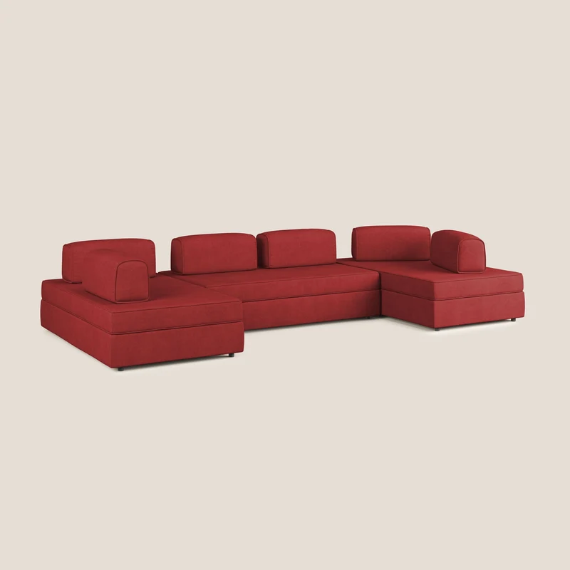 Liberty Canapé panoramique avec pouf extractible et dossiers amovibles en tissu doux imperméable T02 rouge